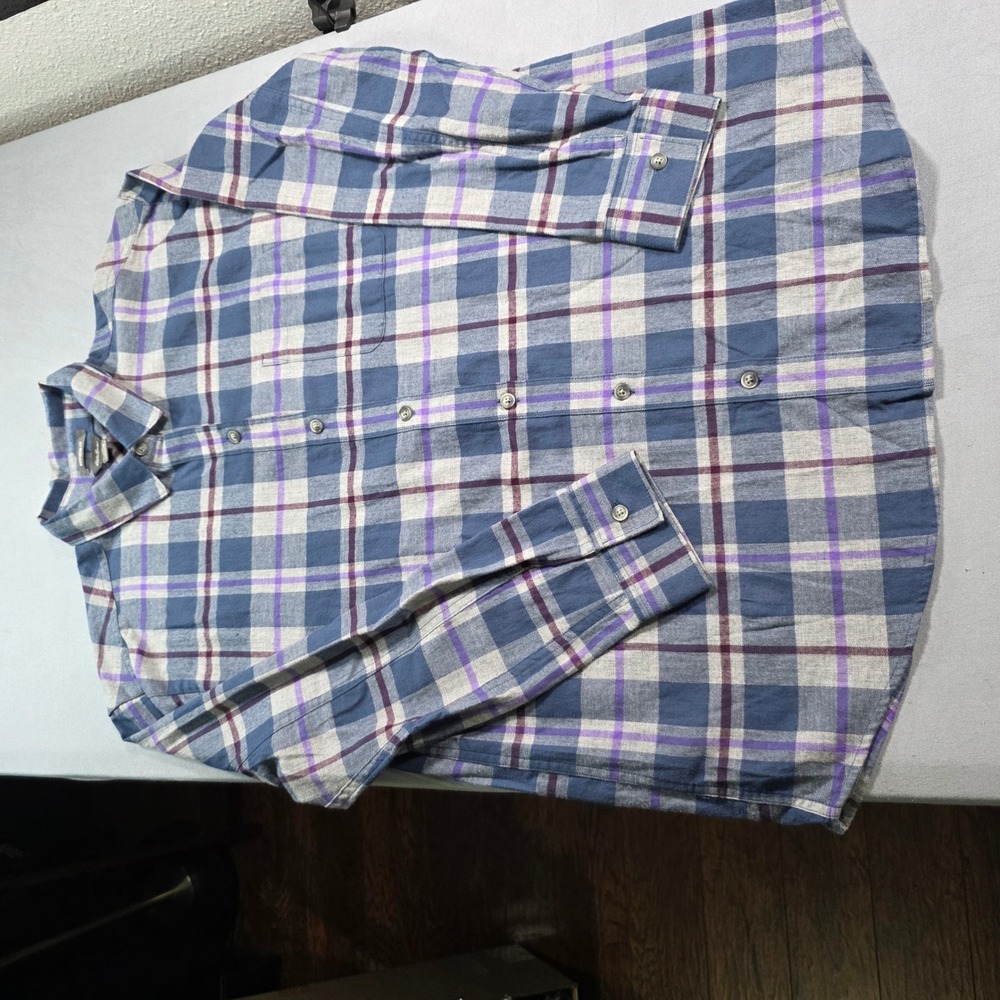 Eddie Bauer Womens Boyfriend Fit Flannel Shirt Blue Purple Plaid Medium M - Picture 8 of 9